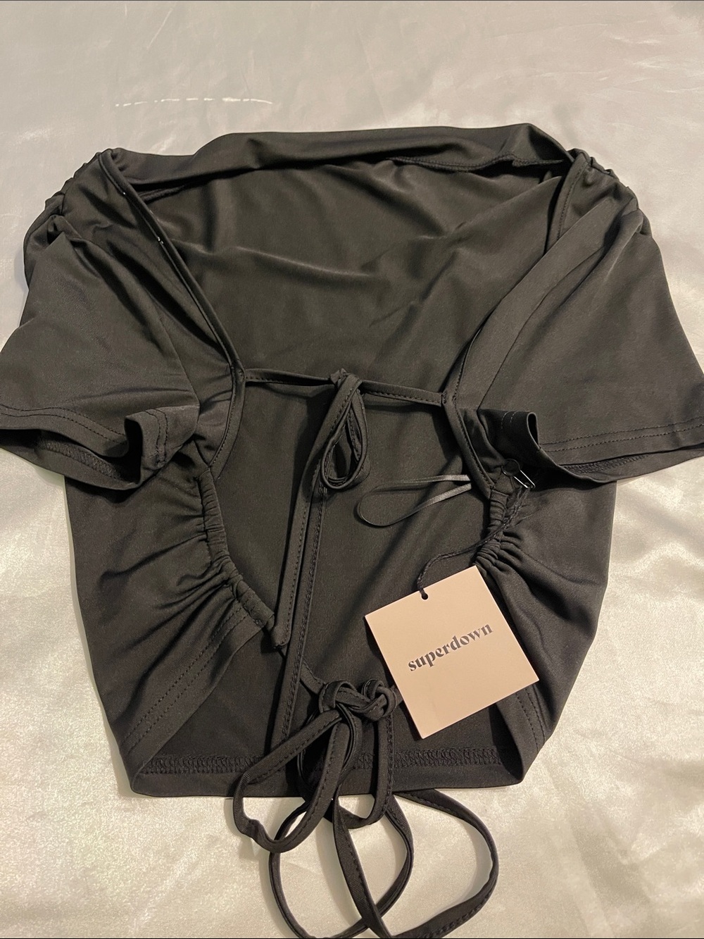 superdown Black Cinched Front Tie Top